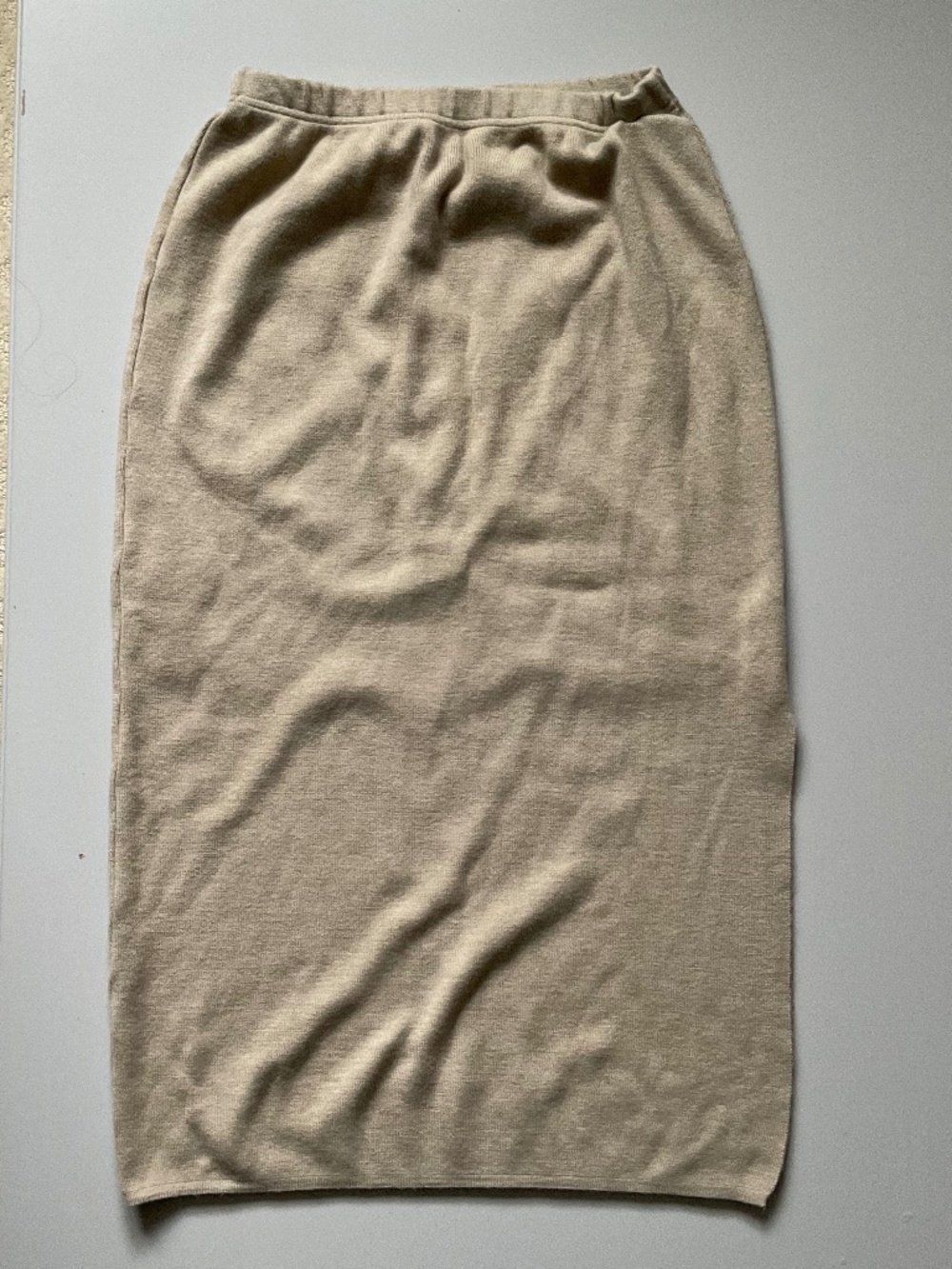 LUCIANA Bone Wool Elastic Waist Size 4 Maxi Slit Skirt in Good Condition